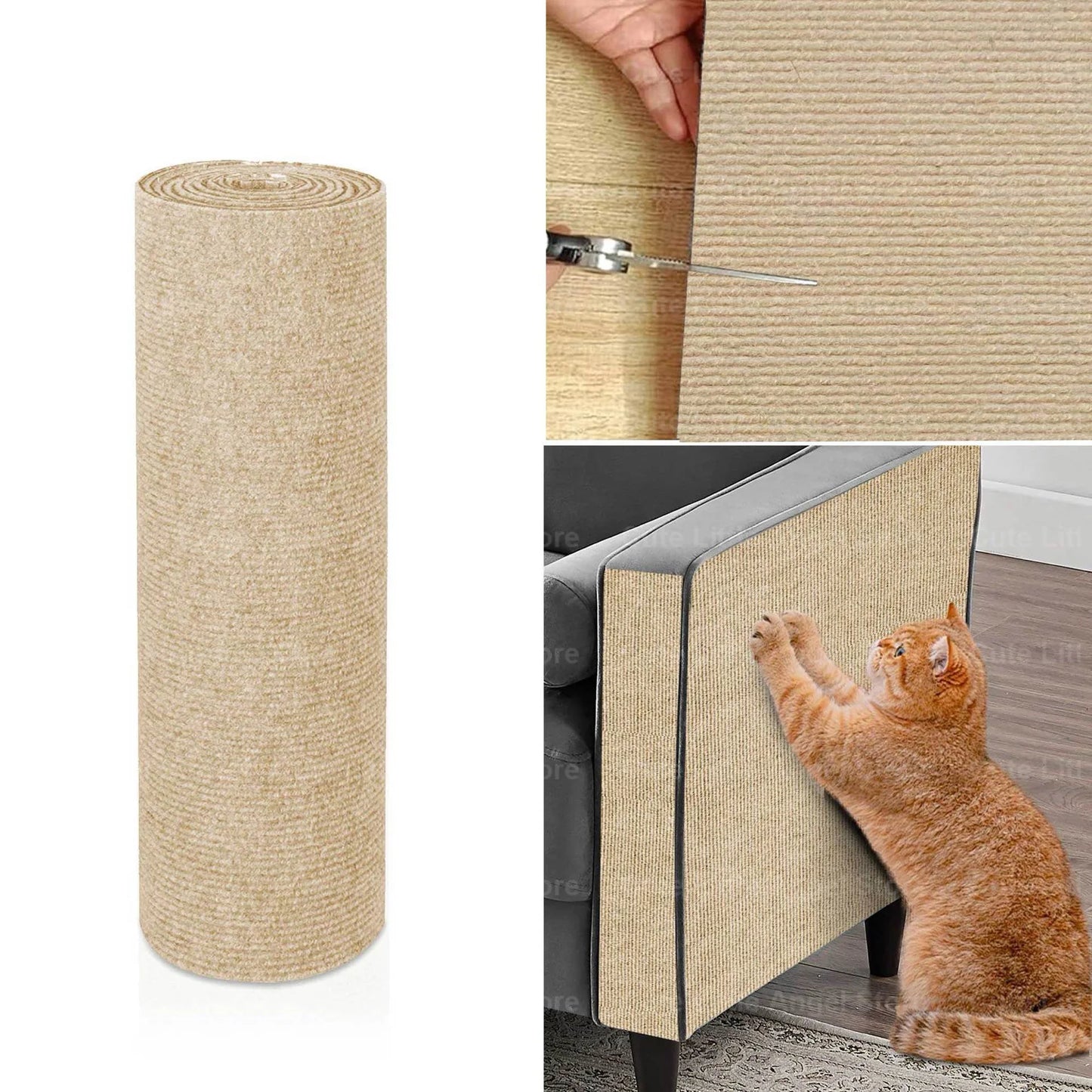 Self-Adhesive Cat Scratch Mat Durable Sisal Furniture Protector DIY Customizable Cat Scratching Pad for Couch Sofa Protection