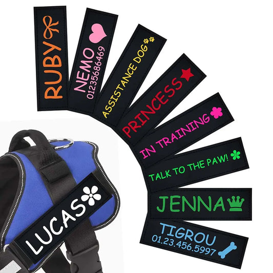 2 PCS Personalized Dog Name Labels Colorful Pattern Pet Harness Custom Tag Removed Stickers ID Dog Chest Strap Vest Collar Tag